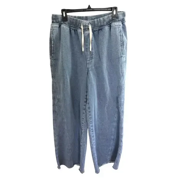 Aerie Soft Landing Pull On Trouser Medium Wash Womens L Loungewear Boho Comfort - Picture 4 of 12